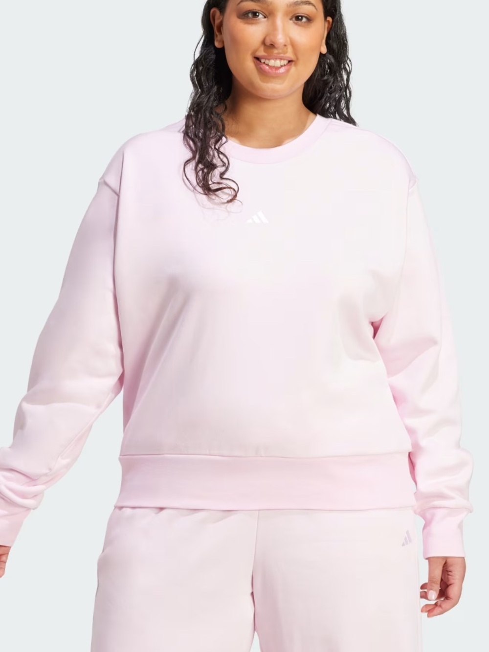 Sweatshirt 1X Adidas Pink Pullover Top Relaxed Fit Crew Fleece Cozy Plus Size